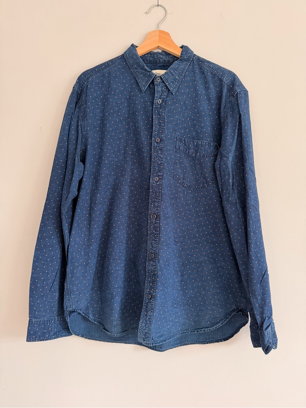 GAP Men's Indigo Dot-Print Denim Button-Down Shirt